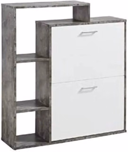 Cassettone per scarpe - Bianco e decorazione in cemento - 1 pezzo - L 86 cm