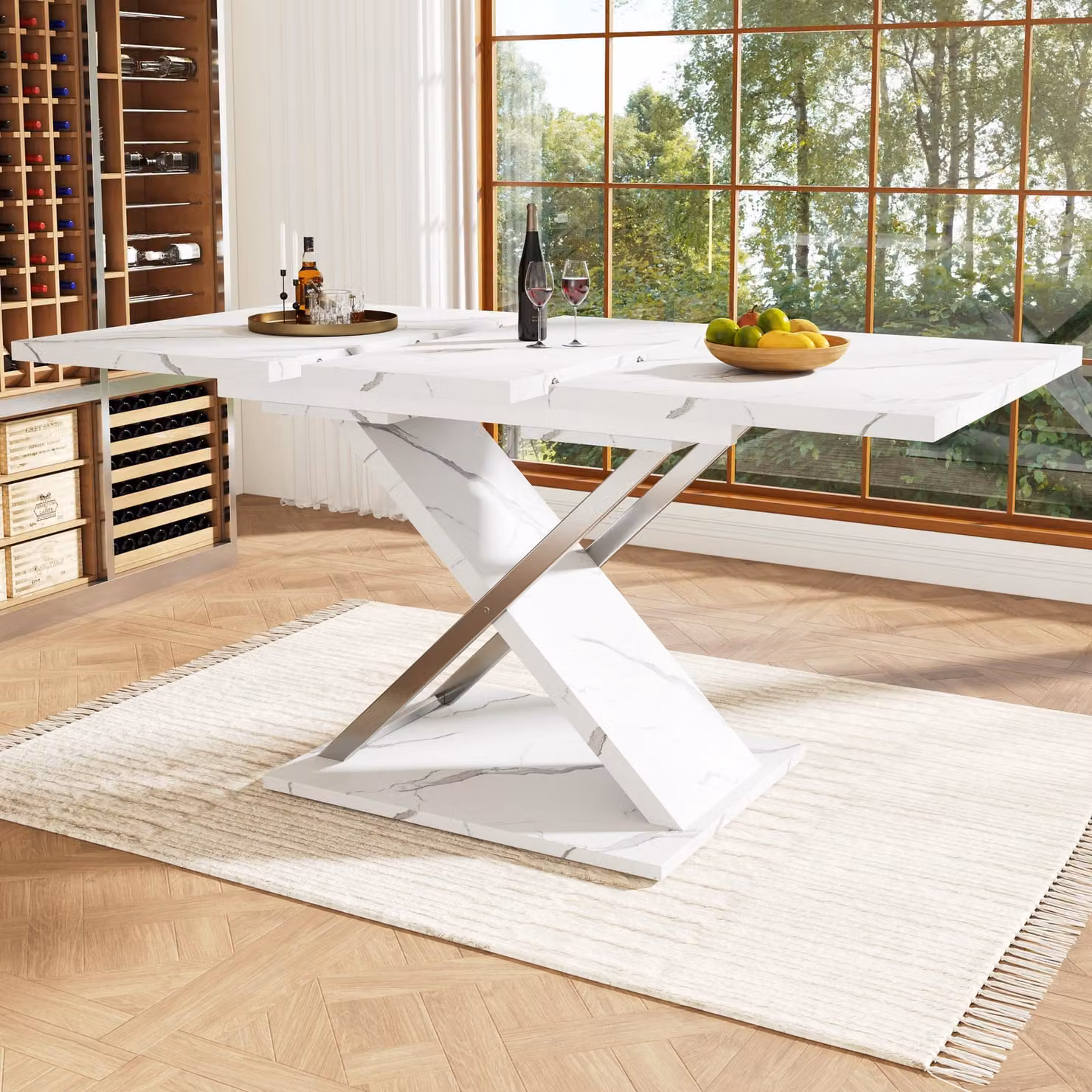 Tavolo da pranzo Sweiko allungabile (118-157×75 cm), tavolo da cucina-soggiorno, allungabile fino a 118-157 cm con l'aiuto di una piastra interna, tavolo da pranzo con gambe incrociate
