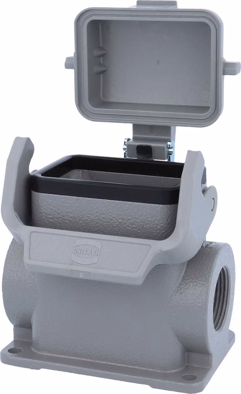 HARTING Han 6B Alloggiamento base alto, 2xM25 uscita cavo laterale, con 1 staffa longitudinale con cappuccio protettivo in plastica - 1 pezzo