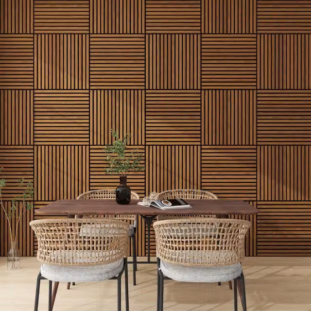 Set di 16 pannelli murali 3D fonoassorbenti NEU.HOLZ con effetto legno teak marrone, L/P/H: 60 x 60 x 2,1 cm, copertura totale 5,76 m²
