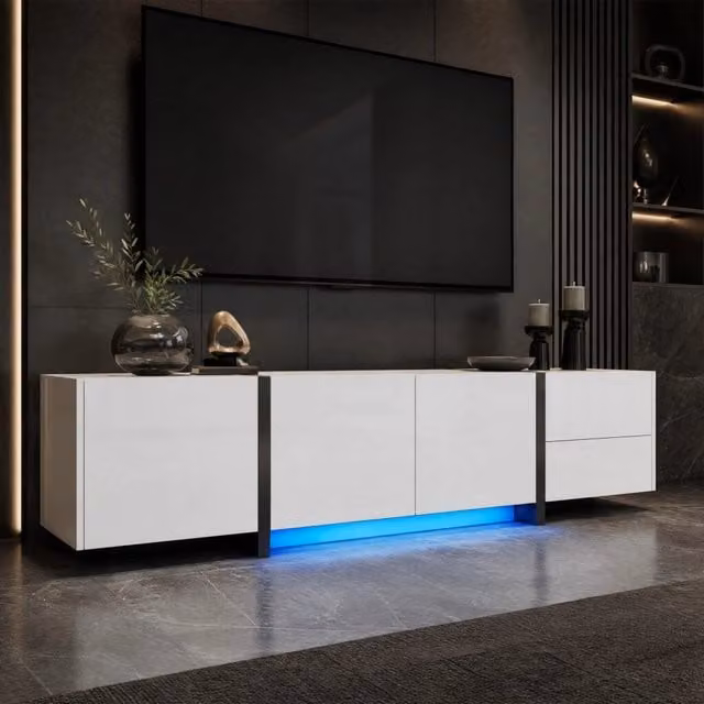 Mobile TV 170x30x39 cm bianco e nero in pannello truciolare con 3 ante