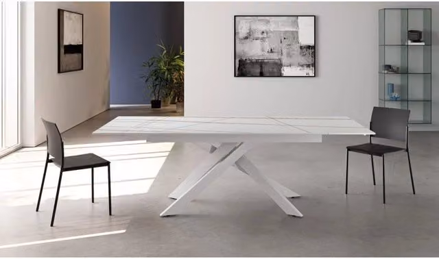 Tavolo allungabile Ares Stones in ceramica bianca con struttura in metallo, L/P/H: 80 x 140/200 x 76 cm