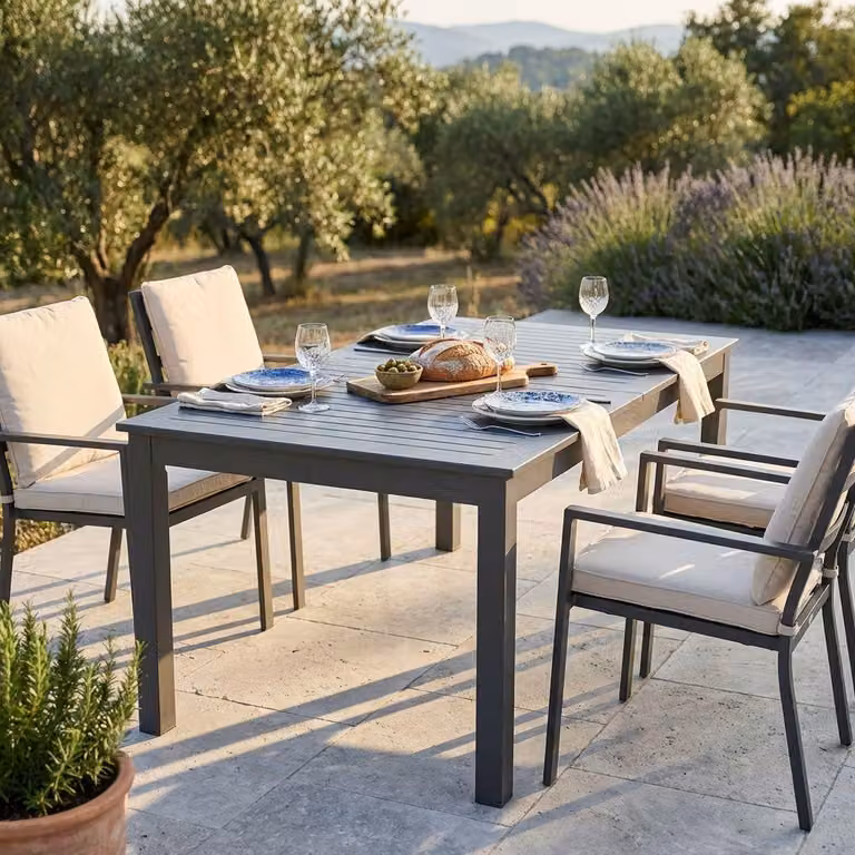 Milani Home - tavolo da giardino allungabile, alluminio, 8 posti, taupe, piano 150/210 x 100 cm