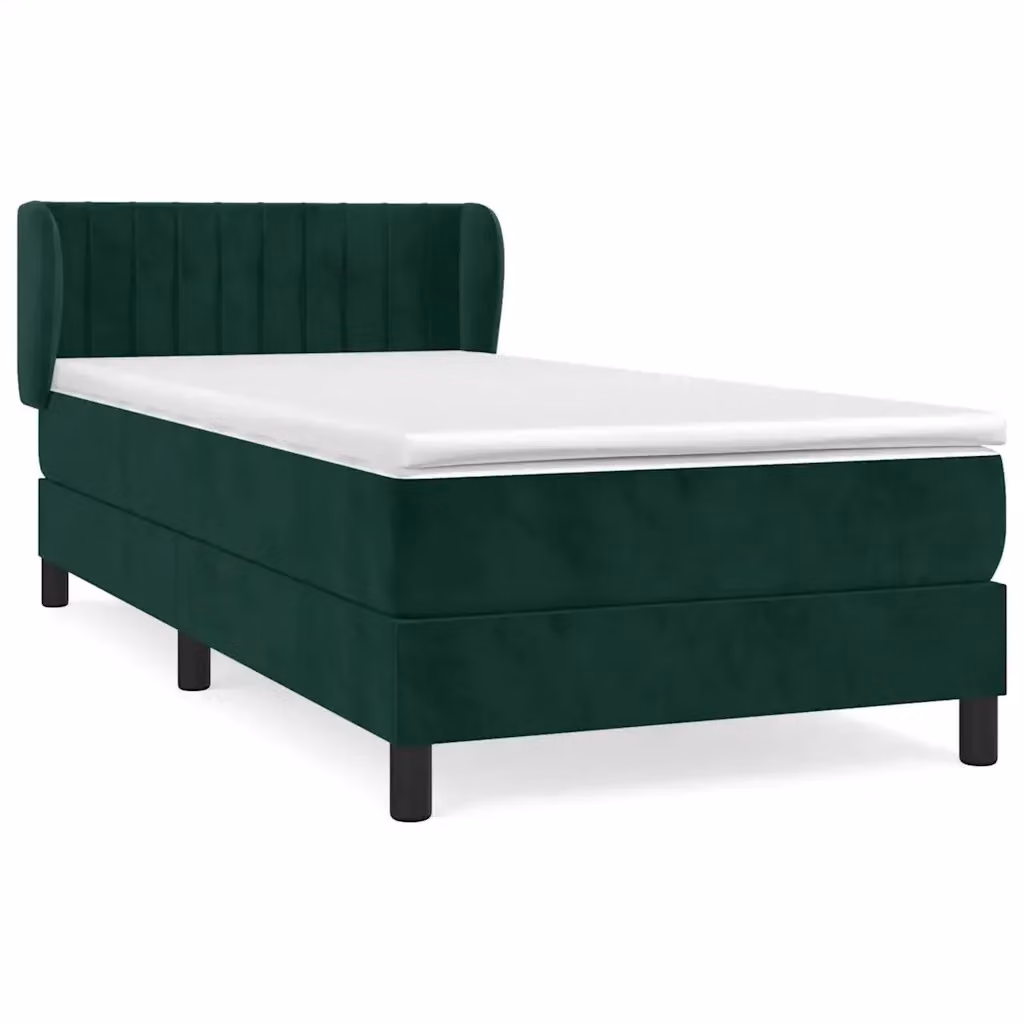 vidaXL Giroletto a Molle con Materasso Ibrido in Velluto Verde Scuro e Bianco L/P/H: 80 x 200 x 30 cm – 2