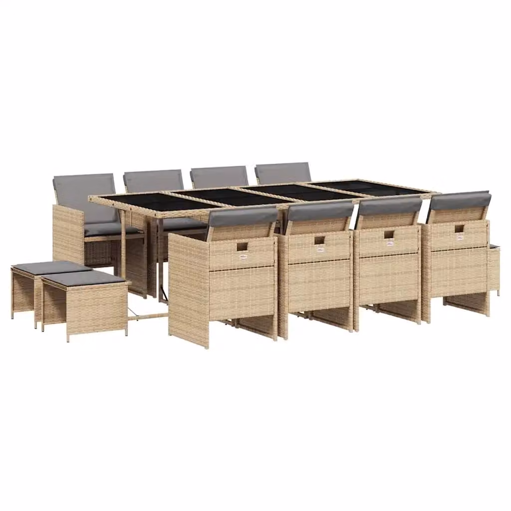 Set Pranzo da Giardino vidaXL 13 pz in Polyrattan con Cuscini Beige e Piano in Vetro – 2