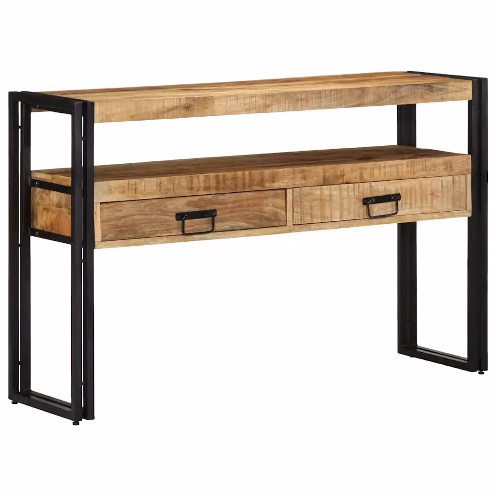 vidaXL Tavolo consolle moderno in legno di mango massello e metallo, marrone, L 120 x P 33 x H 75 cm