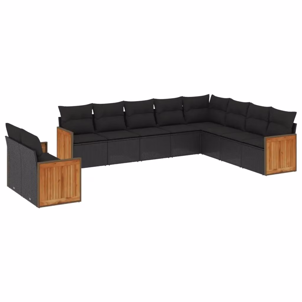 Set di Divani da Giardino vidaXL in Polyrattan Nero con Cuscini Imbottiti e Rivestimenti Rimovibili – 2