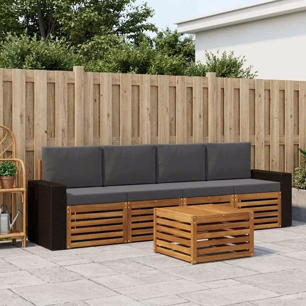 Set di divani da esterno vidaXL 5 pezzi in legno di acacia con cuscini, colore beige e antracite