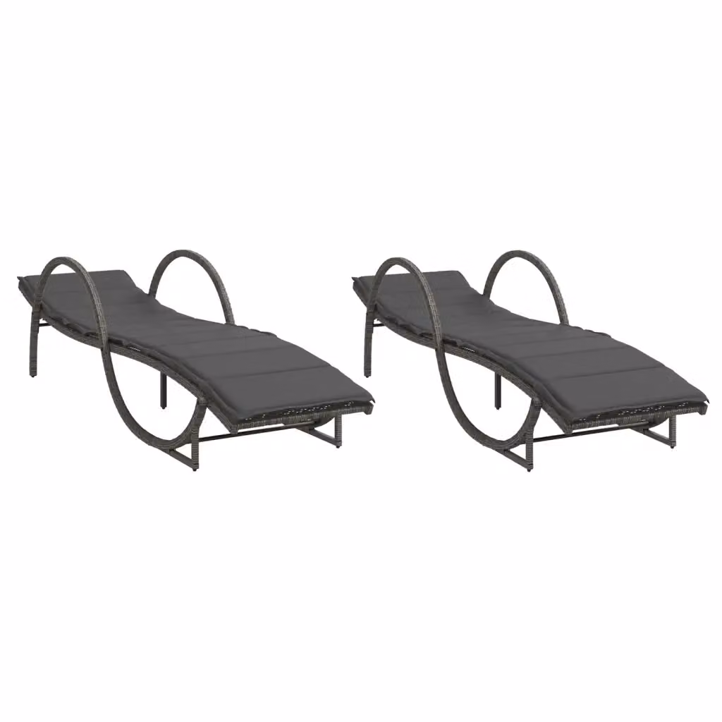Set di 2 lettini prendisole vidaXL in polyrattan grigio con cuscini impermeabili e poggiatesta regolabile – 2