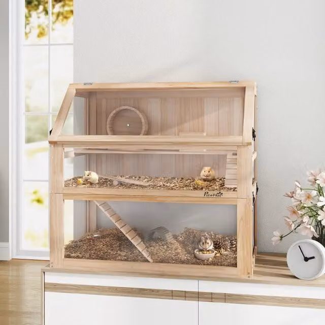 Gabbia per criceti REDOM a 3 livelli in legno naturale marrone L: 80 cm, P: 50 cm, H: 76 cm