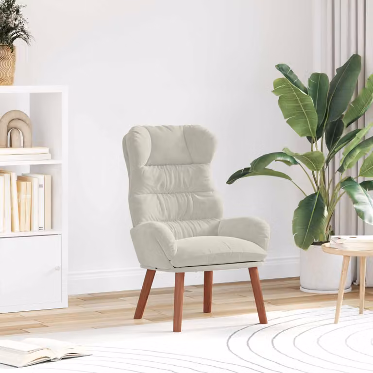 Poltrona moderna vidaXL in velluto beige con braccioli, L: 69 cm, P: 74 cm, H: 93 cm