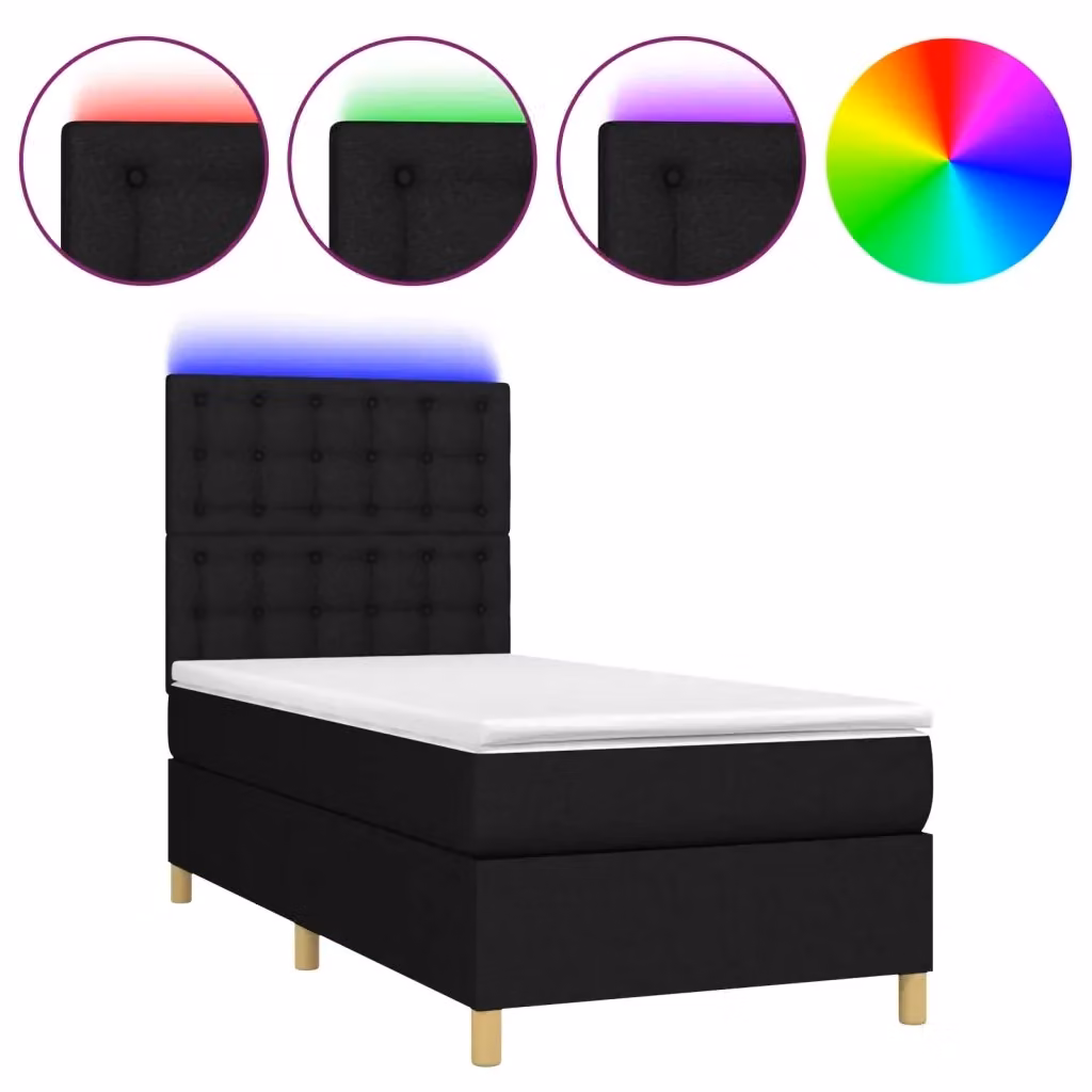 Letto Ibrido vidaXL con Materasso, Illuminazione LED Sottostante e Porte USB, Tessuto Nero e Bianco, L/P: 90 x 200 cm – 2