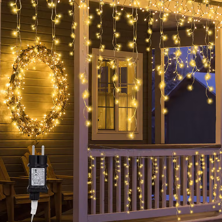 Jopassy 15m LED ghiaccioli Natale giardino fata luci, bianco caldo