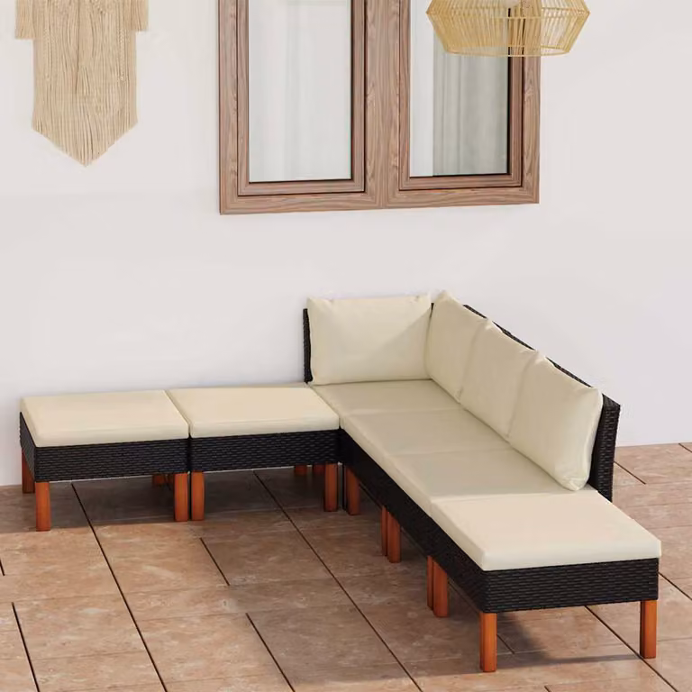 vidaXL Set Divani da Giardino a L con Cuscini, Struttura in Metallo e Polyrattan, Nero e Bianco