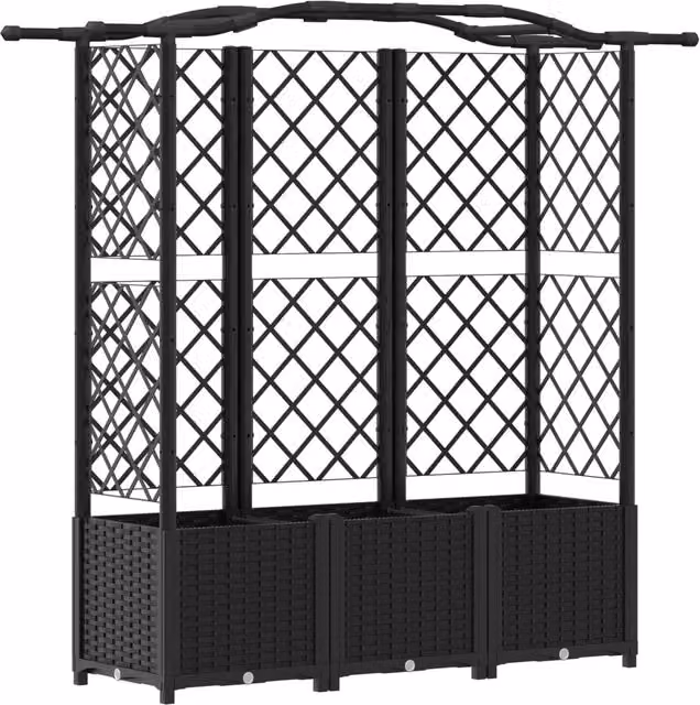 Fioriere | Cassetta per fiori | Letto Rialzato con Griglia e Tetto Nero 163 x 40 x 141 cm PP