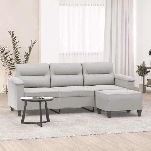 Divano a 3 posti con poggiapiedi vidaXL in microfibra grigio per soggiorno L: 210 cm, P: 80 cm, H: 77 cm