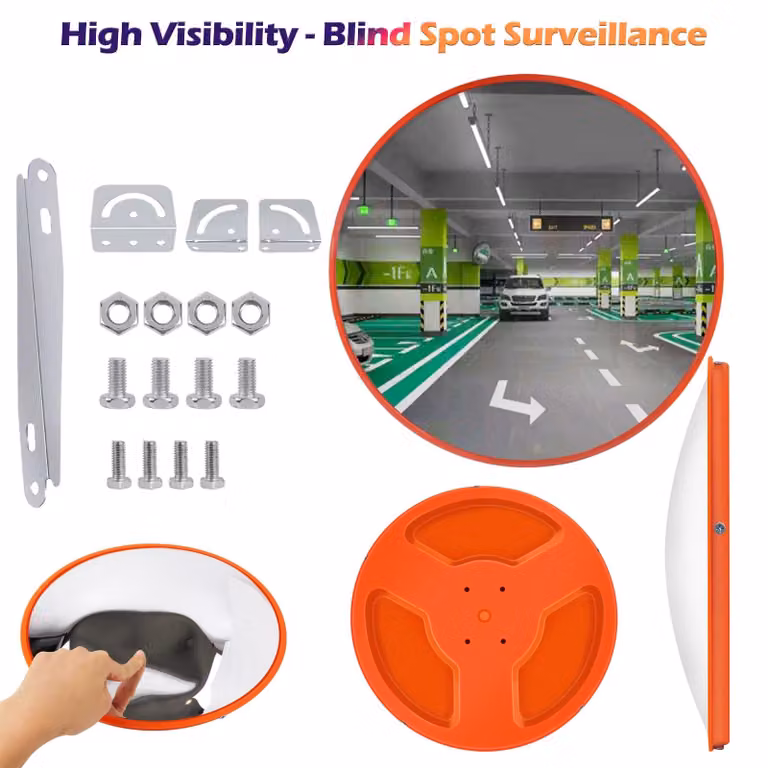 Specchio di sicurezza convesso - 30 cm. Specchio per eliminare i punti ciechi - 130°. Ampio campo visivo. Realizzato in acrilico resistente agli urti. Montaggio a parete con supporto regolabile. Ideale per garage e parcheggi