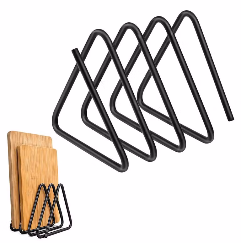 Porta taglieri triangolare, con 4 scomparti, colore legno, per l'organizzazione della cucina