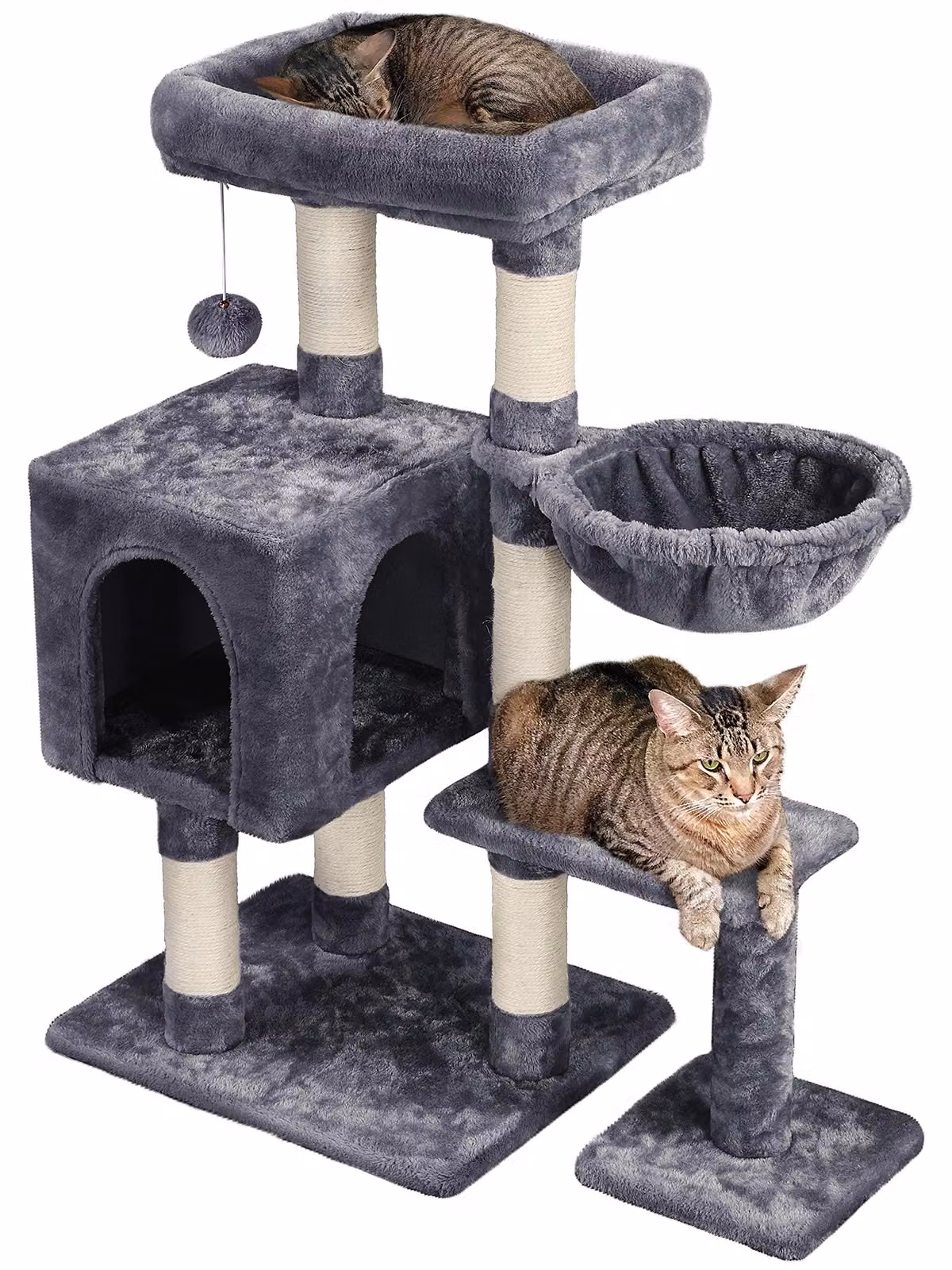 Yaheetech, albero per gatti stabile, altezza 96 cm, con 6 pali per graffiare, colore grigio scuro