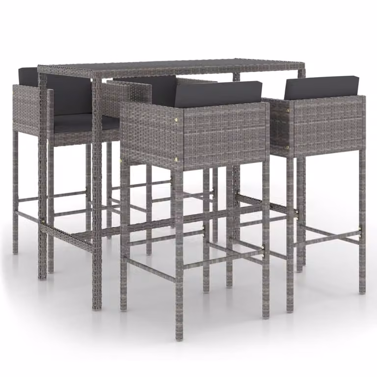 Set da Bar da Giardino 5 pz con Cuscini in Polyrattan Grigio