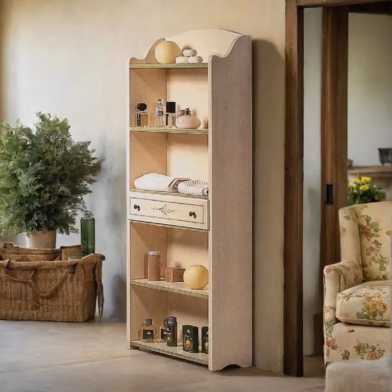 Libreria in legno di pino stile shabby chic con 5 ripiani e decorazioni floreali, colore avorio e verde, Mobili 2G, L: 70 cm, P: 24 cm, H: 171 cm – 3