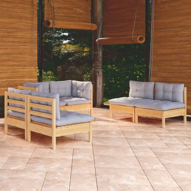 Maison Exclusive - Set Divani da Giardino 6 pz con Cuscini Grigi Massello di Pino