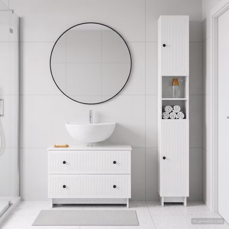 Set di mobili da bagno vidaXL EDE composto da 2 pezzi in bianco lucido con base e pensile