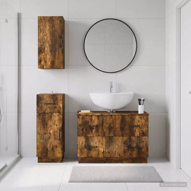 Set di armadietti da bagno in 3 pezzi HOORN Rovere Fumo 3417797