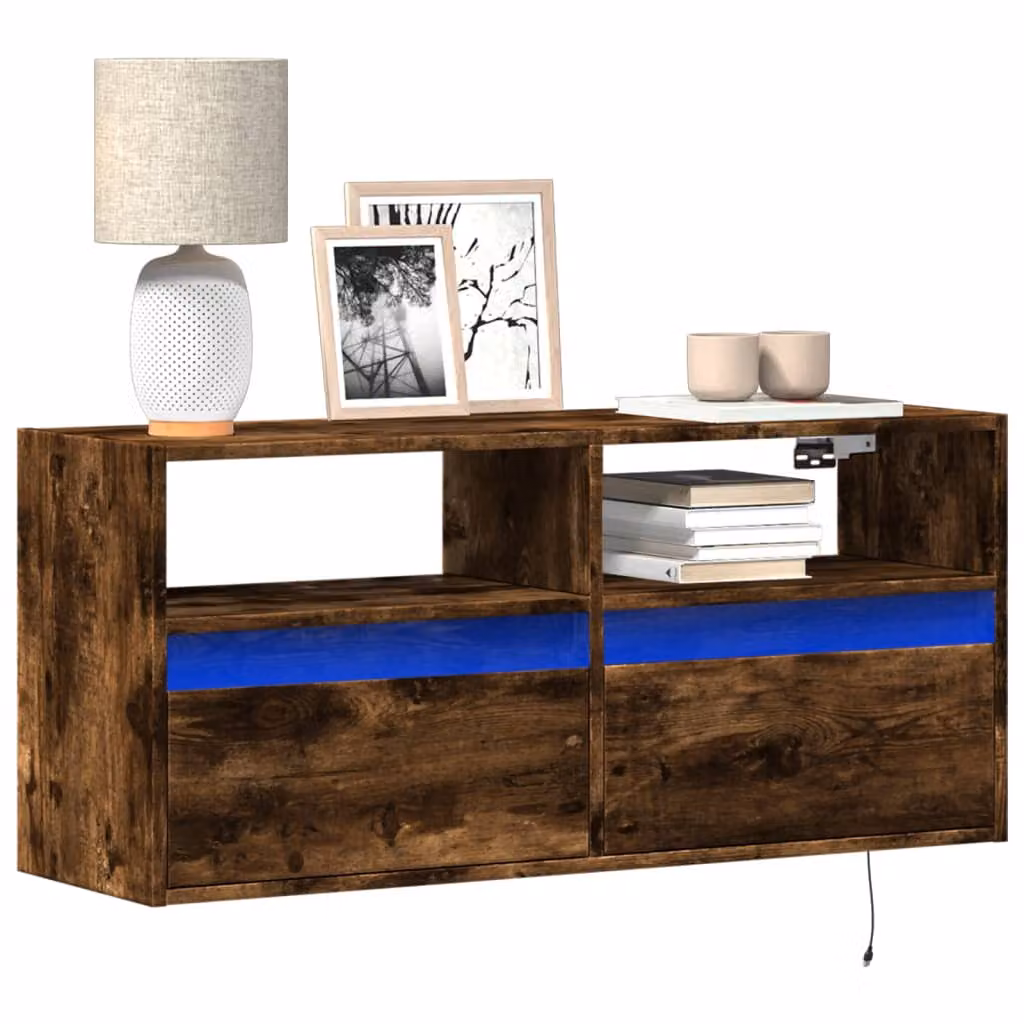 Mobile TV a parete vidaXL con luci LED integrate in rovere fumo L: 100 cm, P: 31 cm, H: 45 cm
