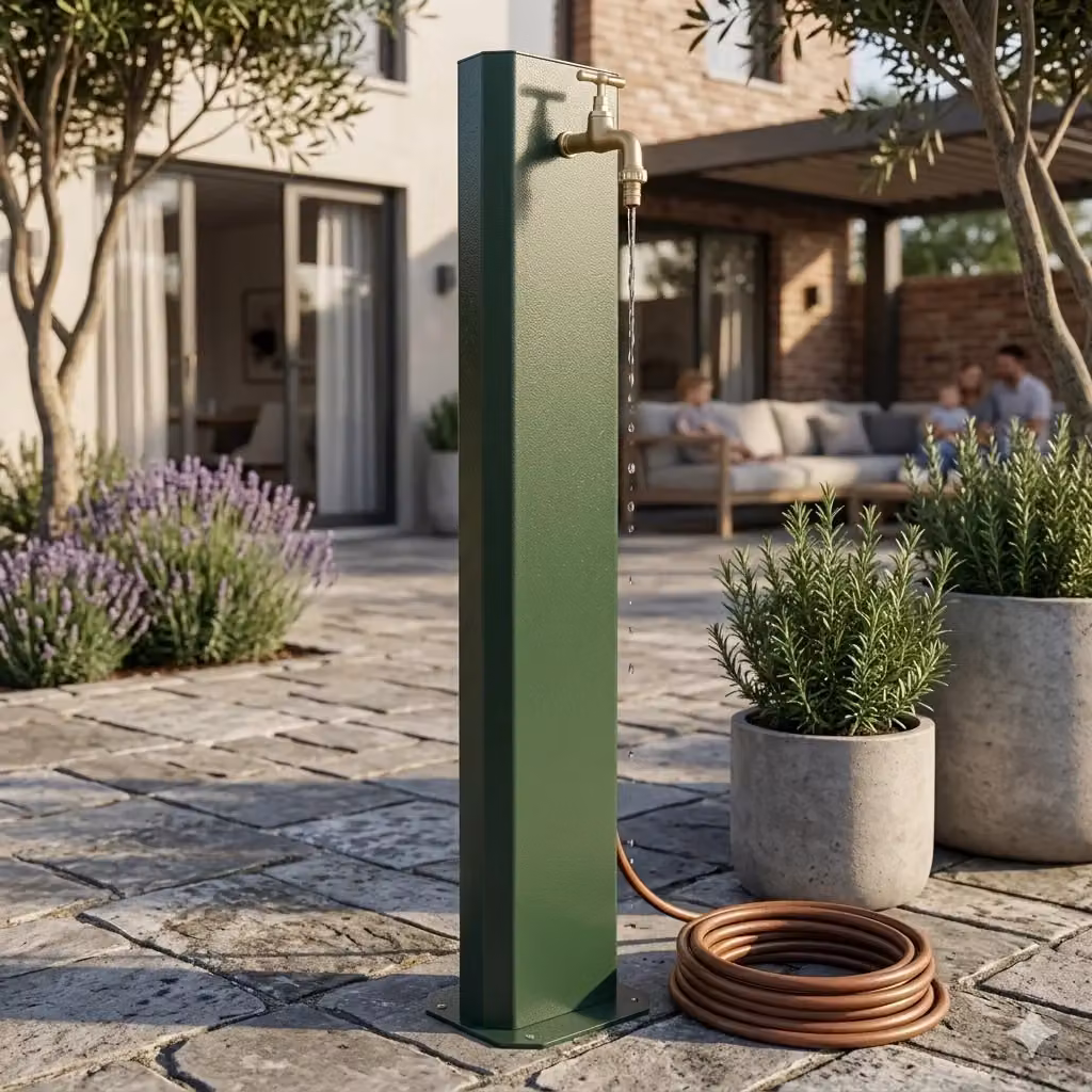 Fontana da Giardino a Colonna Ovale GIORDANOSHOP Verde con Rubinetto in Ottone e Acciaio – 2