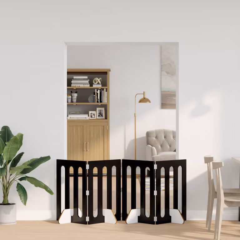 vidaXL Recinto pieghevole per cani in legno 4 pezzi Nero