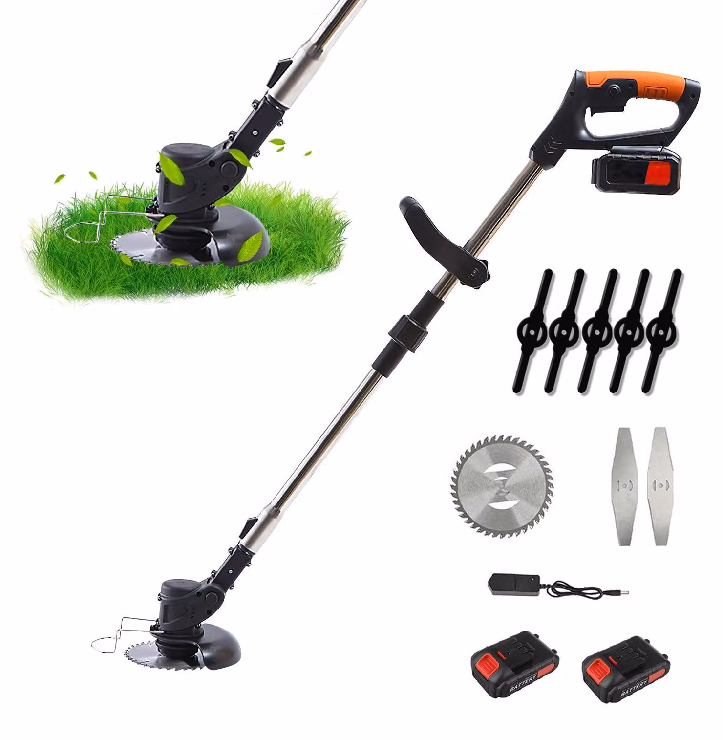 Tagliaerba a batteria da 21V, con 2 batterie, 4 lame e sistema di mulching