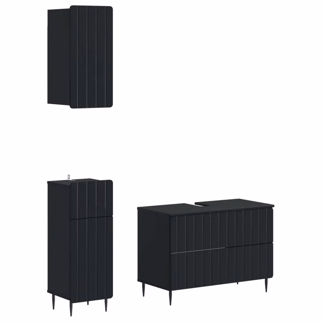 Set di mobili da bagno minimalisti vidaXL in legno nero opaco composto da mobile lavabo e armadietti a parete – 2