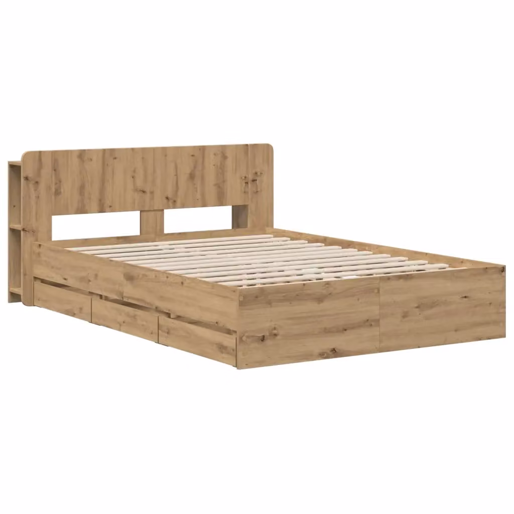 Letto con contenitore e cassetti vidaXL in legno color rovere marrone L/P/H: 150 x 200 x 80 cm – 2