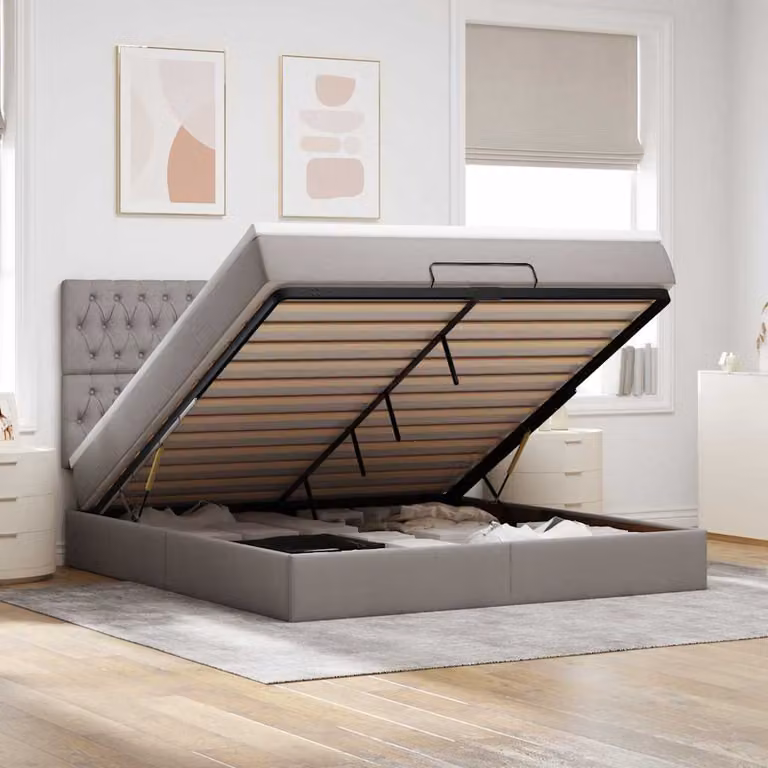vidaXL Struttura Letto con Contenitore e Materasso in Tessuto, L: 180 cm, P: 200 cm, H: 203 cm
