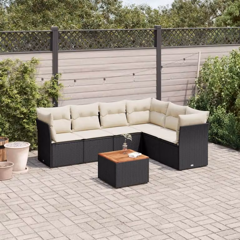 vidaXL Set Divano da Giardino a L con Polyrattan e Cuscini 7pz Nero