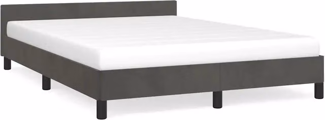 Letto matrimoniale moderno in velluto grigio con struttura imbottita e doghe in legno L/P/H: 140 x 200 x 50 cm
