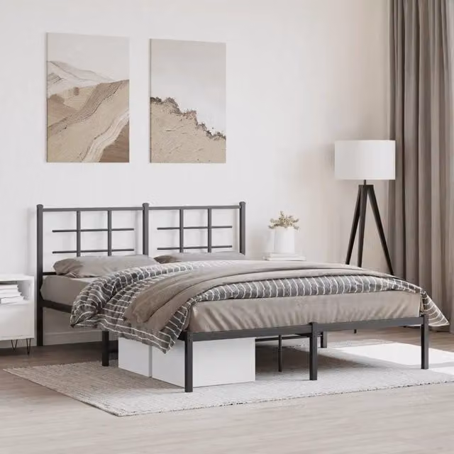 Letto con testiera in metallo nero vidaXL L/P: 160 x 200 cm