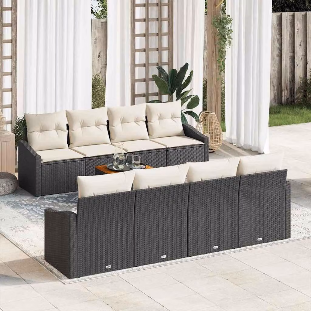 Maison Exclusive - Set Divano da Giardino 9 pcs Nero e Crema polyrattan
