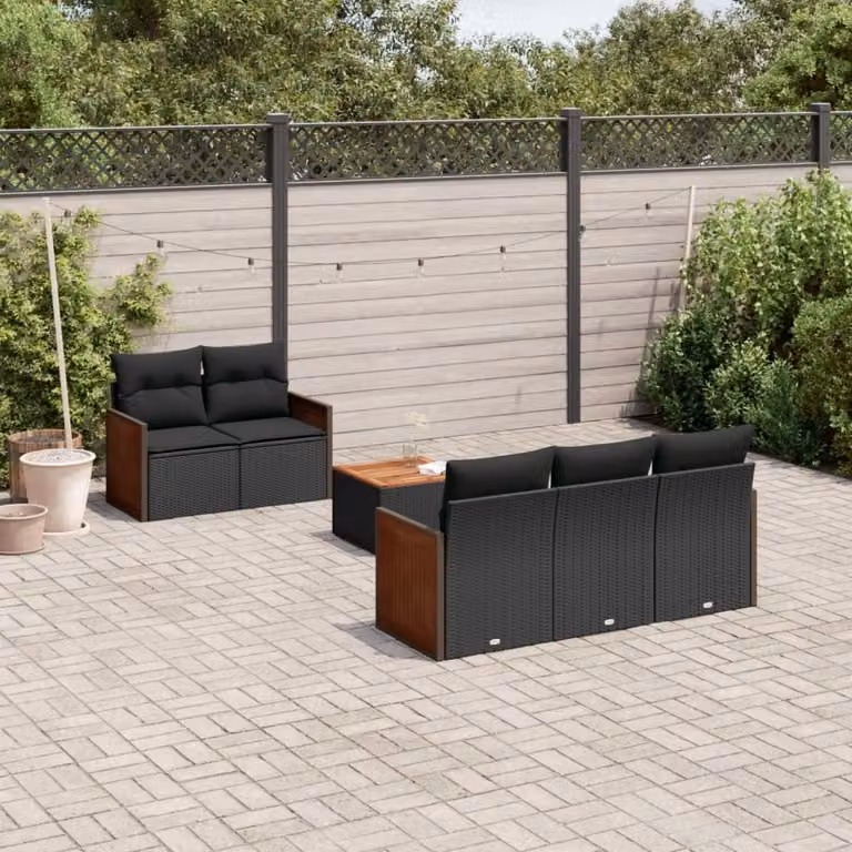 Maison Exclusive - Set da giardino 6 pezzi con cuscini in polyrattan nero