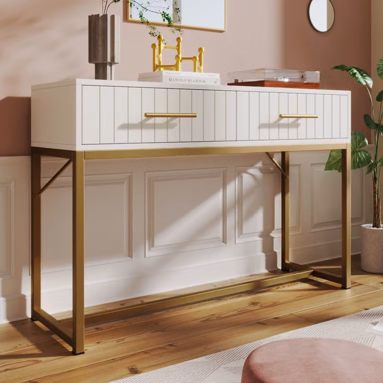 STILVORA Comodino a 2 cassetti, credenza per camera da letto e tutti gli ambienti della casa, toletta regolabile in altezza con base e gambe in metallo, bianco