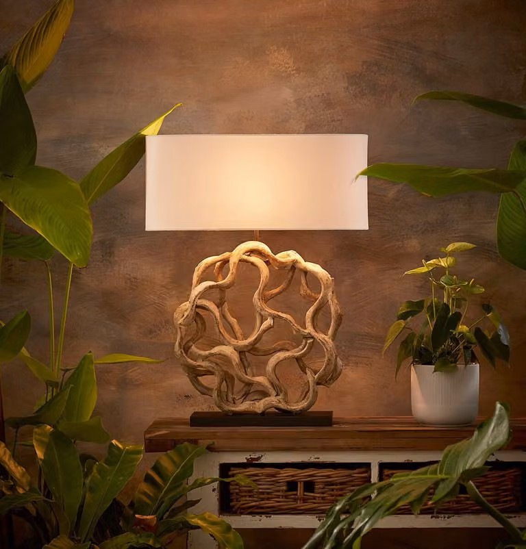 Lampada da tavolo Gilde, "Circle of Roots", legno, colore naturale, confezione da 1, lunghezza 20 cm, larghezza 55 cm, altezza 71 cm. Codice prodotto: 42157 4063387421574