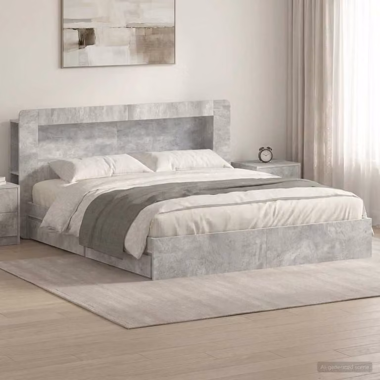 vidaXL Telaio del letto moderno con cassetti in legno MDF Grigio, L/P: 200 x 200 cm