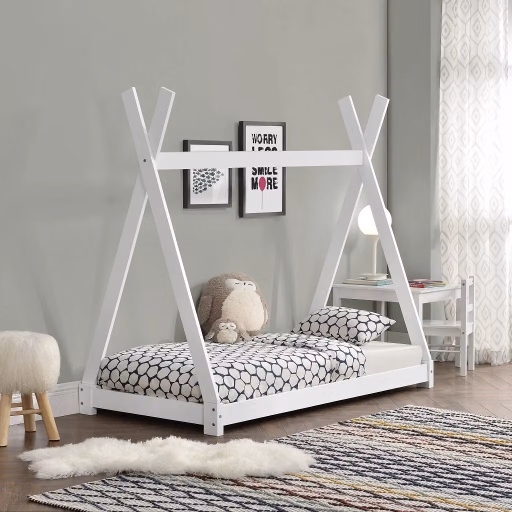 Letto per cameretta Onejda a forma di capanna en.casa in legno di pino bianco L/P/H: 160 x 80 x 168 cm – 2