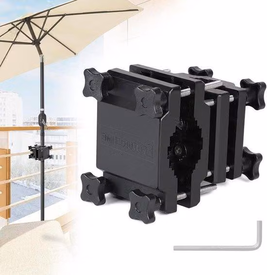 Supporto per ombrellone da balcone - Supporto per ombrellone per aste quadrate da 25-60 mm o tonde con diametro da 25-40 mm, nero - Supporto per ombrellone con diametro da 22-38 mm