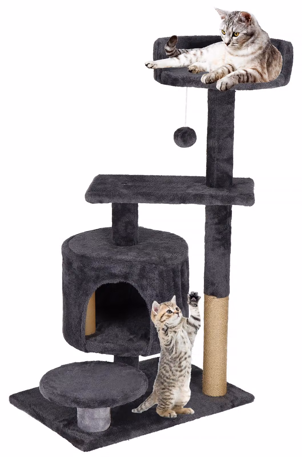 Springos® Graffiatoio con pali in sisal Casetta 4 livelli 87 cm