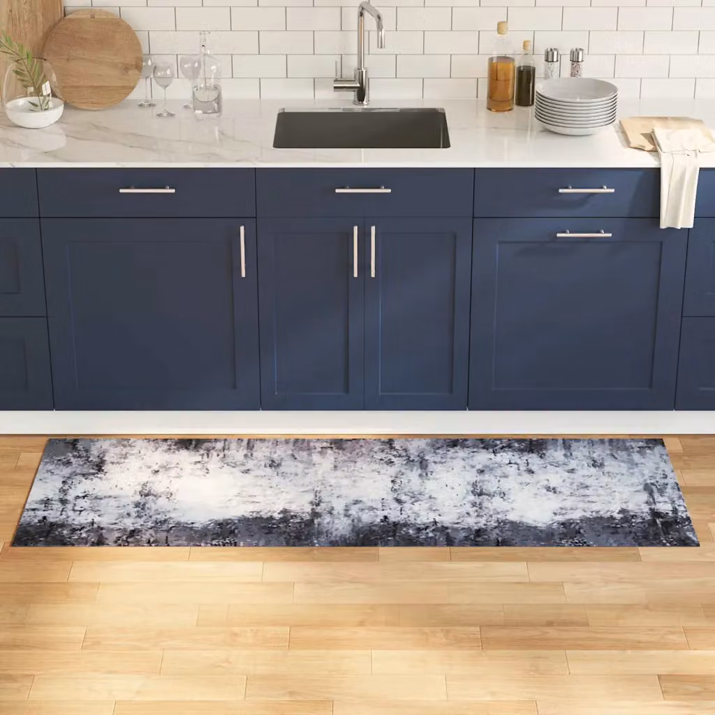 vidaXL Tappeto da Cucina Moderno in Viscosa Grigio L: 180 cm, P: 60 cm, Antiscivolo e Lavabile