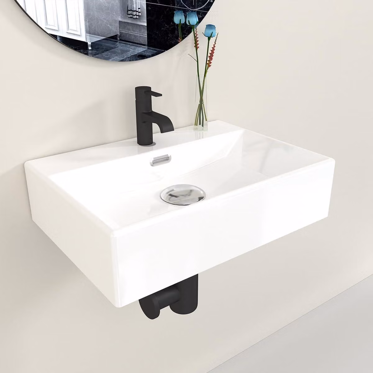 Lavabo in Vetroceramica rettangolare, 50x35x13 cm, finitura lucida