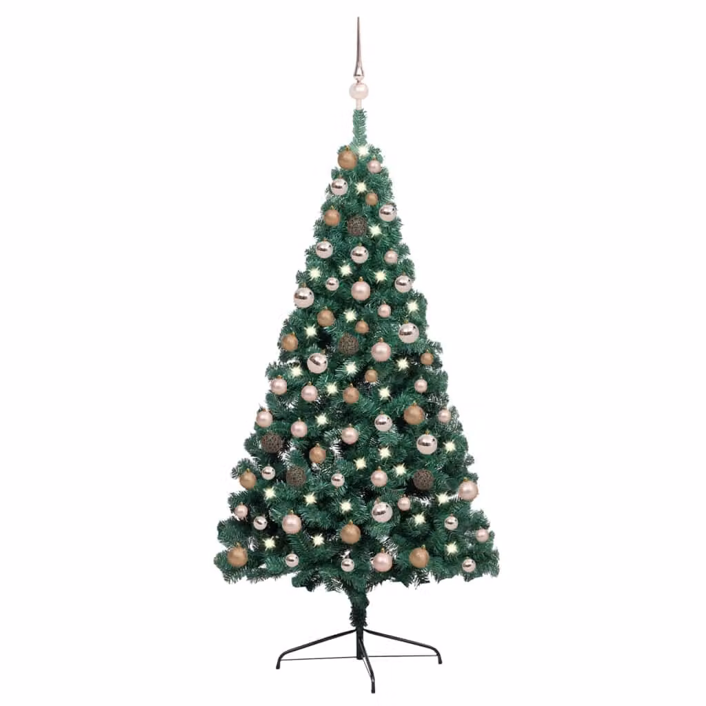 The Living Store Mezzo Albero di Natale Artificiale Palline luminose Verde 150 cm