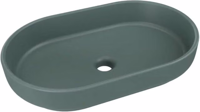 Lavabo ovale da appoggio 55x35 cm in ceramica verde foresta opaco